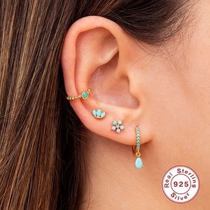 1Pair Turquoise Teal Yellow Gold Mini Micro Crown Studs Pin Earrings